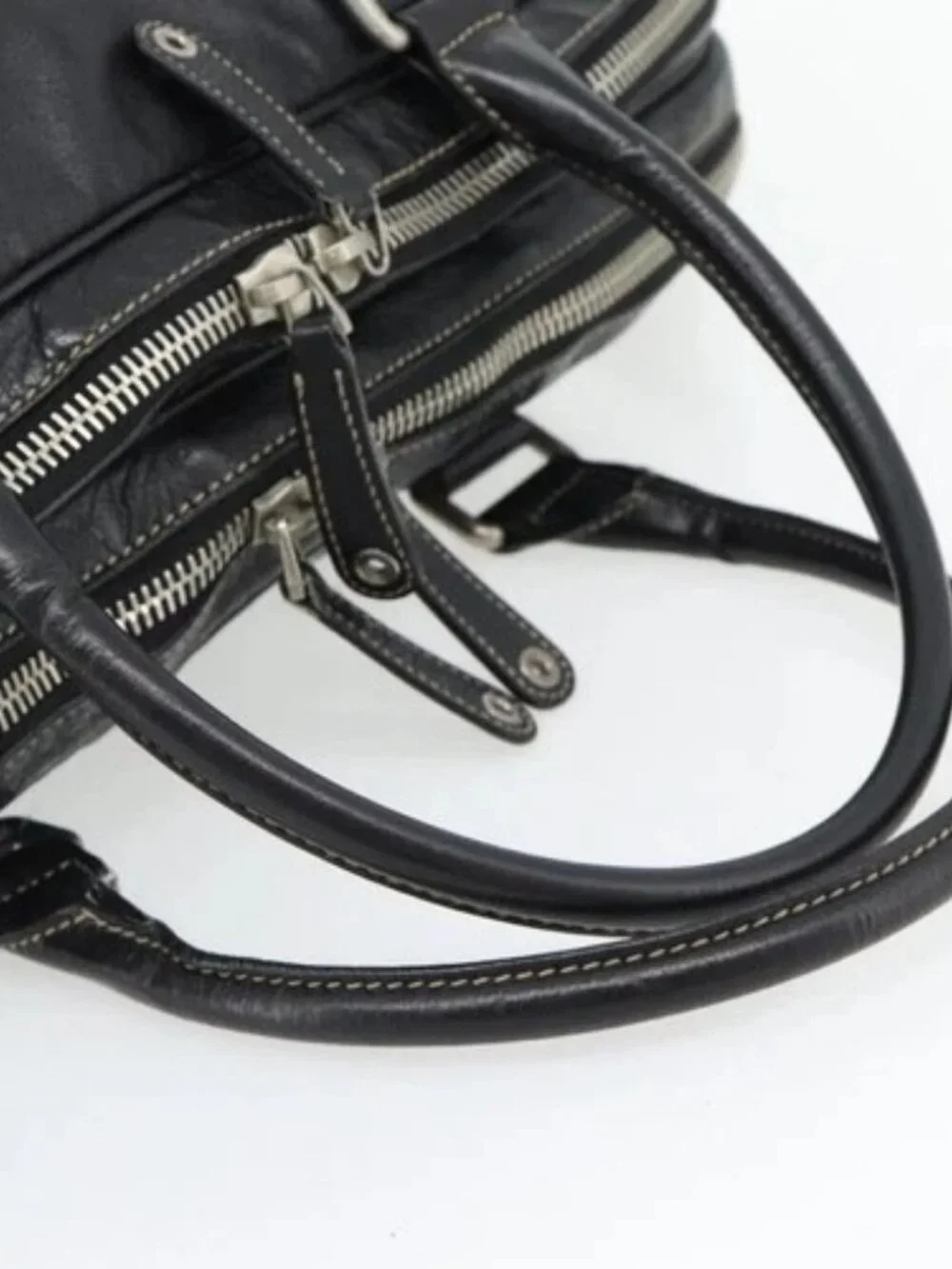 GUCCI Shoulder Bag Leather 2way Black Silver Auth ka4484